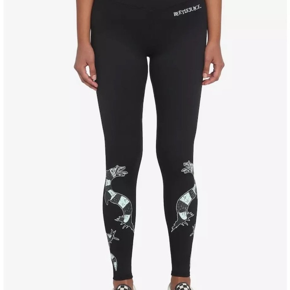 Beetlejuice black leggings bottoms pants size Small halloween glow in the dark